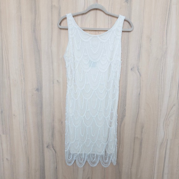 Pisarro Nights Dresses & Skirts - VTG Pisarro Nights Beaded Dress Sz 8 White Old Hollywood Cocktail Gatsby Bridal